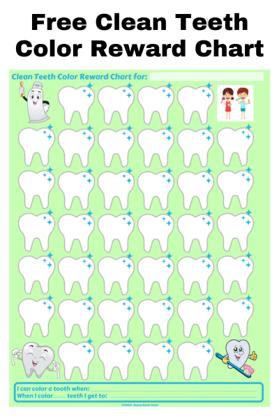 Free Toddler Clean Teeth Color Reward Chart Printable PDF from House Gone Sane